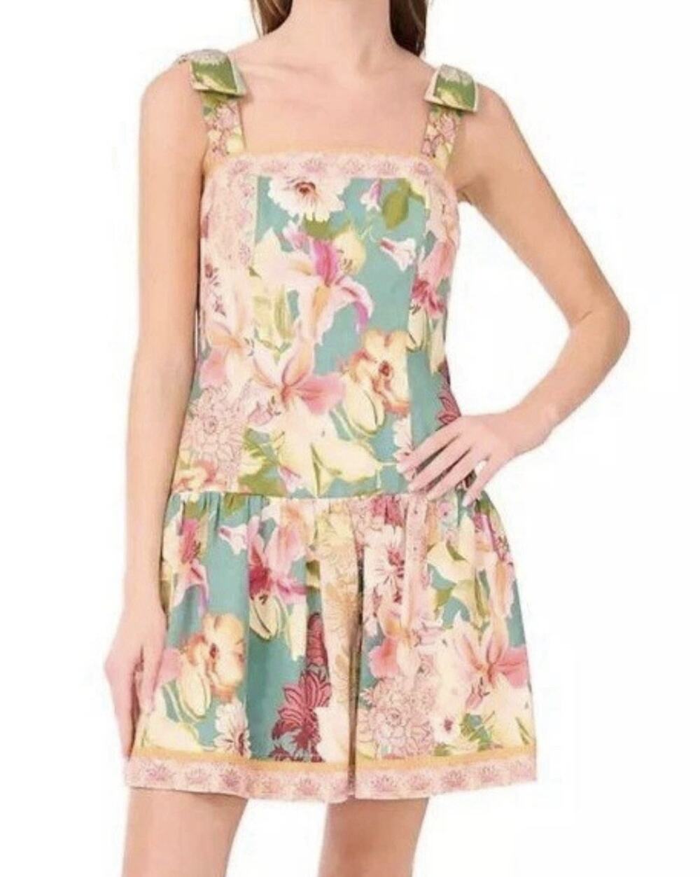CeCe Sleeveless Fit & Flare Floral Cotton Sleeveless Dress Womens XS Boho Indie